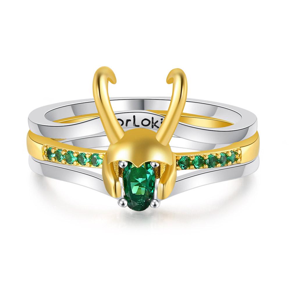 

Loki Ring Sets For Women Superhero Thor Green Crystal Matching Crown Helmet Rings Stacking Zircon Unisex Cosplay Accessories 03 6