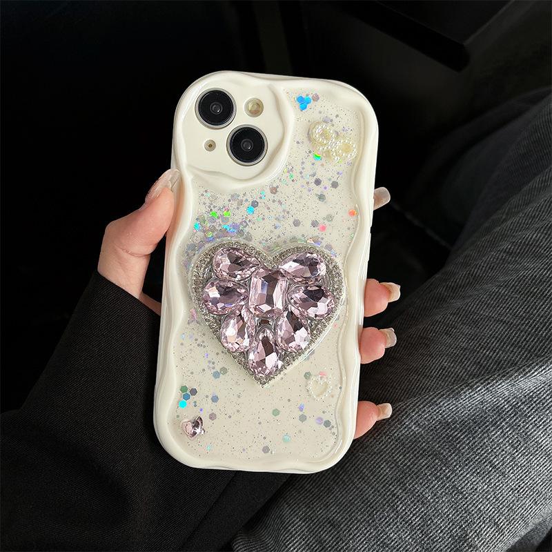Cream Wind Ins Anti Drop Phone Case for IPhone 16 Promax Water Diamond Love for Apple 17 Glitter 15 Soft