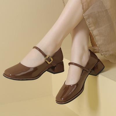 W nowym stylu eleganckie lakierki damskie na co dzień słodkie średnie grube obcasy buty Mary Jane kwadratowe noski średni obcas płytkie usta pojedyncze buty dla kobiet