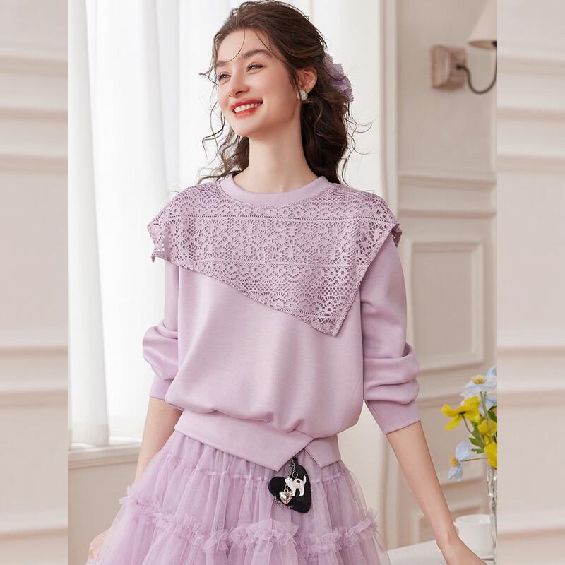 Bailuyu Women's Hollow-Out Spliced Pullover Sweatshirt