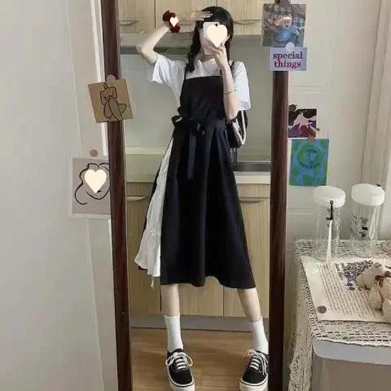 Strap skirt girls summer year new middle school high school students sweet suspender long dress dress set