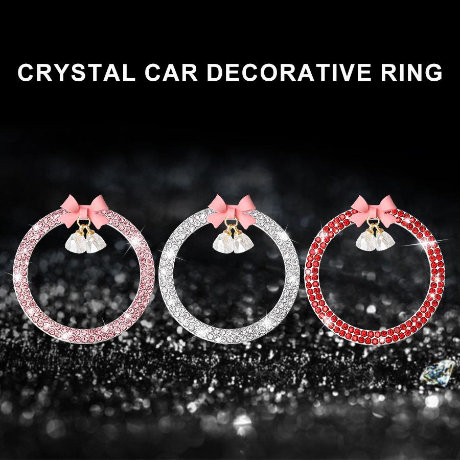 Crystal Bow Bell Engine Ignition Onekey Start Stop Push Button Switch Protective Cover Bling Girls Auto Accessories Car Decor