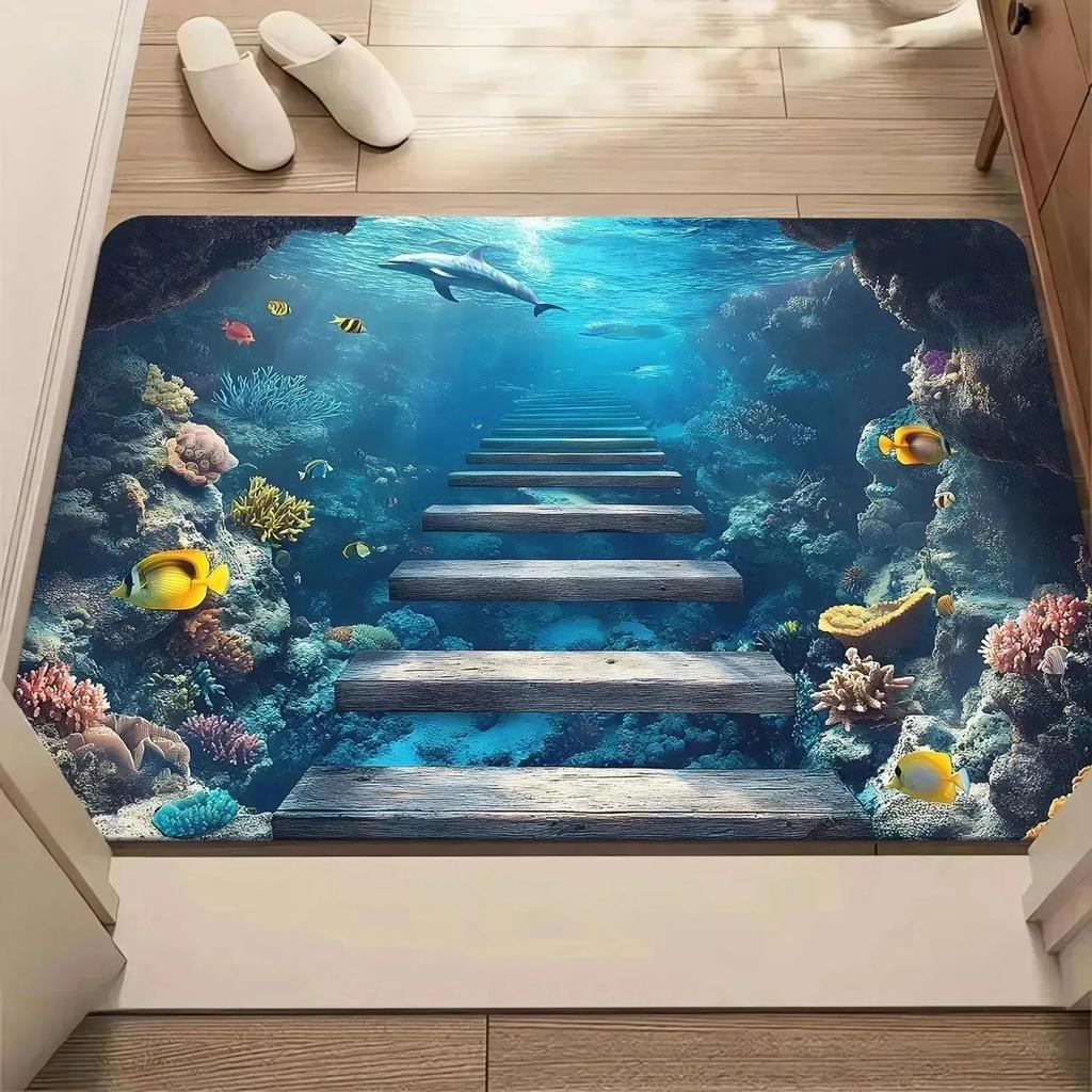 1PC Crane Pattern Kitchen Rugs Non-Slip Home Door Mats Pop Design Bathroom Rugs Bath Mat Carpet for Home Sink Laundry Decor