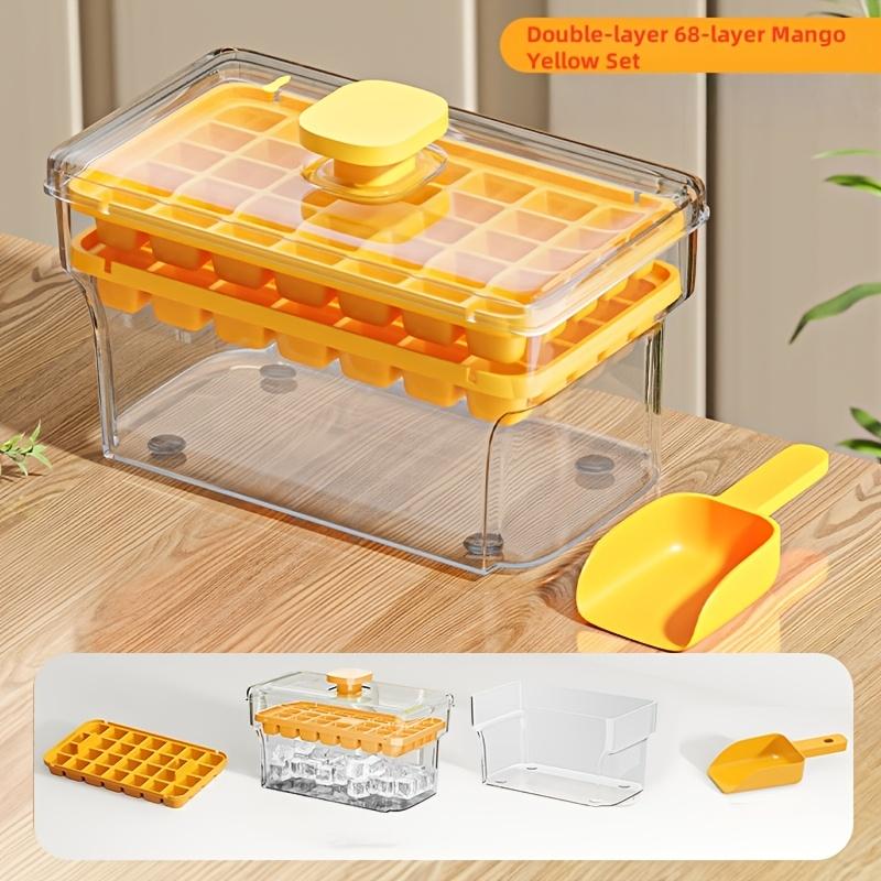 Food Grade Multi Grid Ice Cube Mold Airtight Refrigerator Storage Box with Ice Shovel  34 grid + 1 ice shovel жёлтый