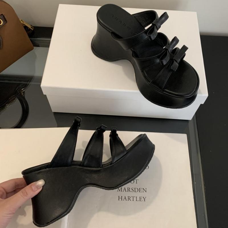 Silver Platform High Heeled Slipper Fashion Bow Party Open Toe Casual Sandals Summer Comfortable Non-Slip Beach Mule Shoe Female