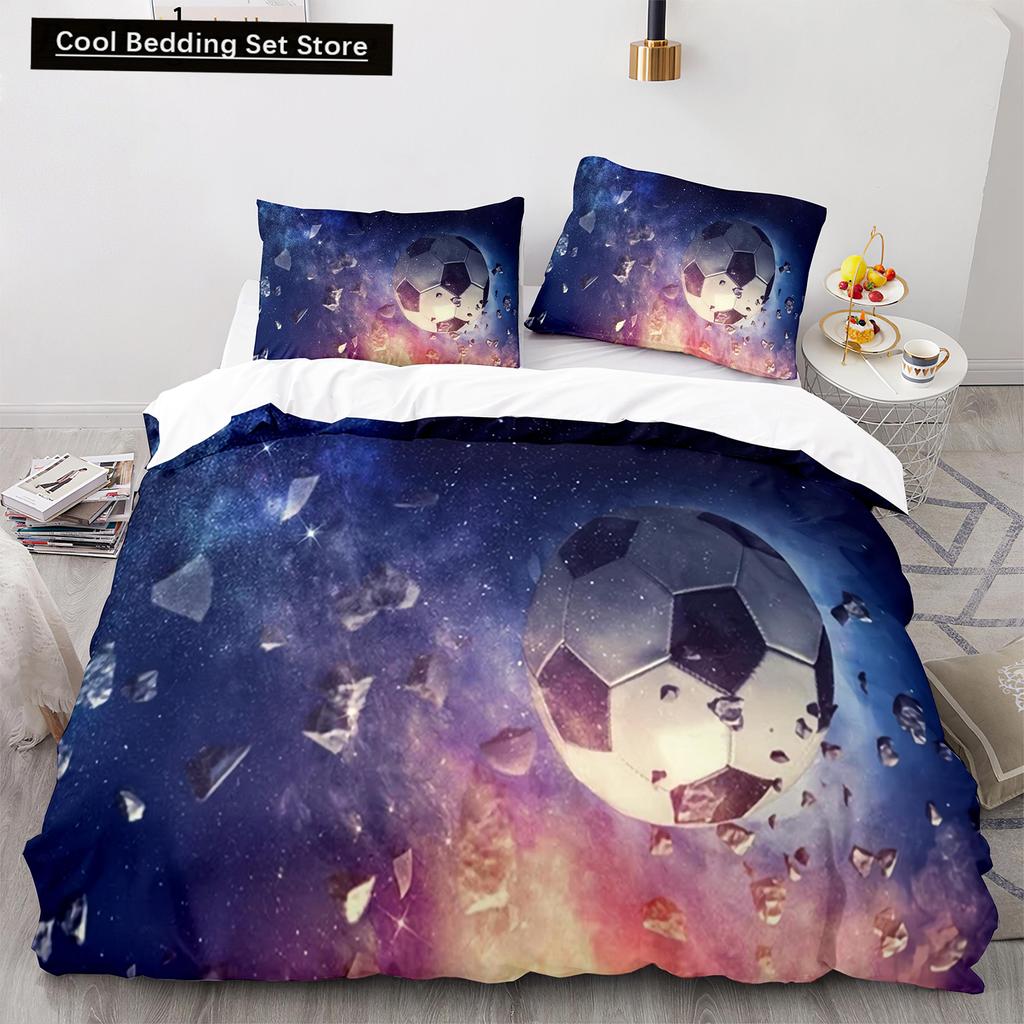 Football King Queen Duvet Cover 3D Soccer Bedding Set for Kids Teens Adult Ball Game Quilt Cover Sport Fans Soft Comforter Cover