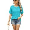Women's Spring and Summer Loose Thread Stitching T-shirt Round Neck Short Sleeve Shirt