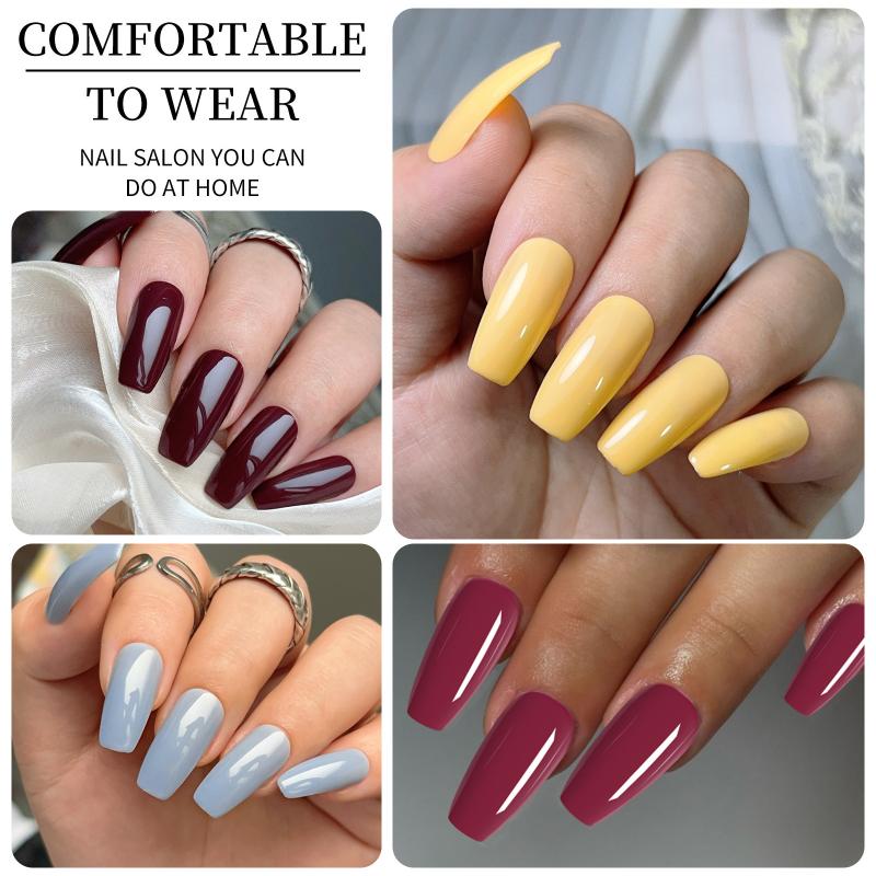 96Pcs 4-Color Glossy Manicure, Glossy Solid Color Fake Nails, Full Cover Artificial Nails For Natural Look Manicure