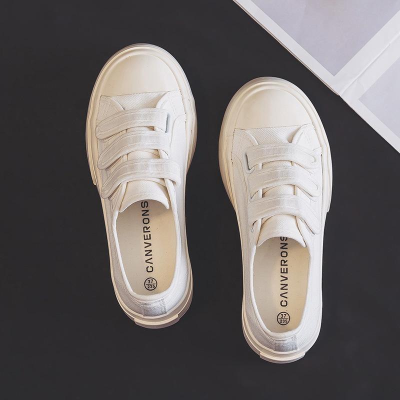 Dámské boty Jarní a podzimní plátěné boty na suchý zip Studentské běžecké bílé boty Pohodlné ležérní boty