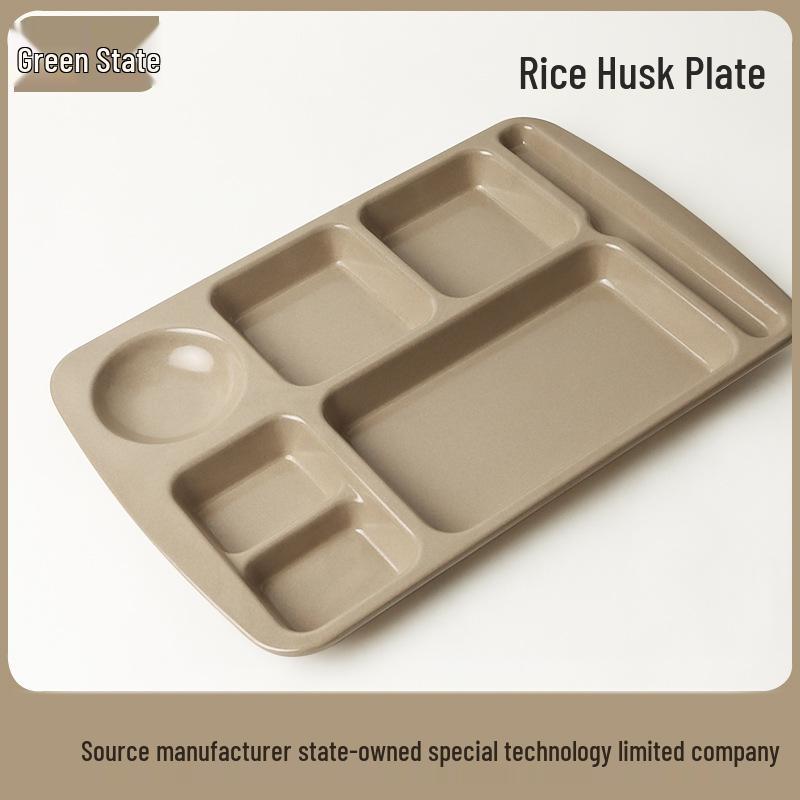 Japanese Thickened Rectangular Compartment Plate - Rice Husk Material, Deepened Sections for Adult Meal Serving