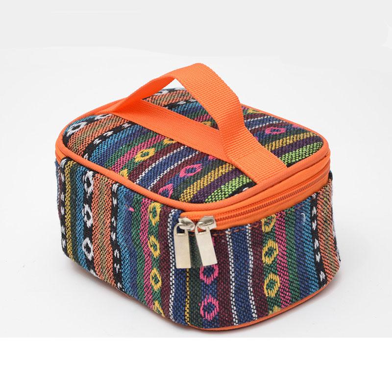 Waterproof Ethnic Print Storage Bag Compact Organizer Pouch for Travel Toiletry Kitchen Spice Essentials Portable Carry Handle