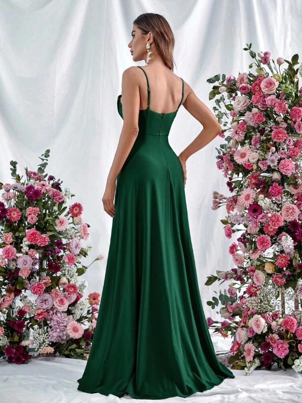 European Spring 2026 Strappy Off-Shoulder Sleeveless Slit Solid Color Elegant Women's Dress