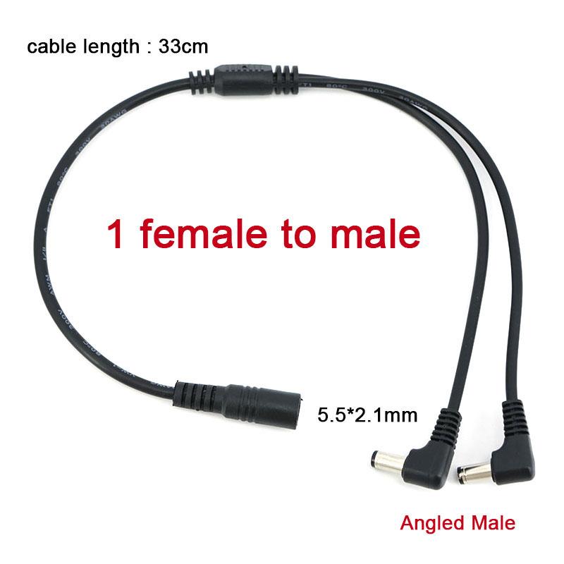 DC 1 Female to 2 way right Angled Male 5.5x2.1mm Power Splitter Adapter Plug Cable 12V For CCTV Camera LED Strip Light Connector