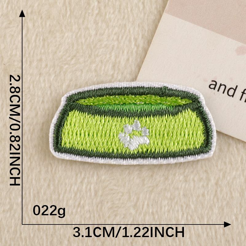 Korean Cat and Bowl Embroidery Iron-On Patch for DIY Journals