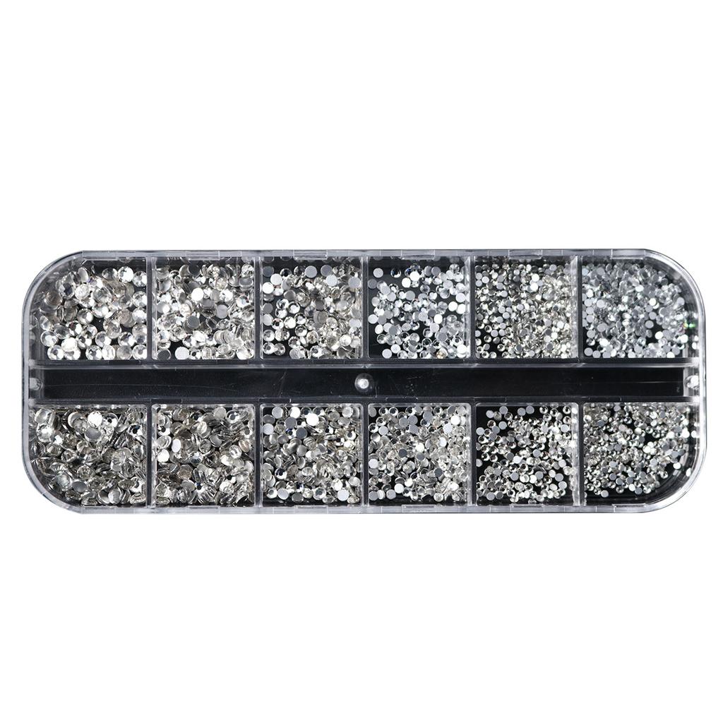 New manicure 12-grid jewelry size mixed flat-bottomed diamond round silver diamond jewelry