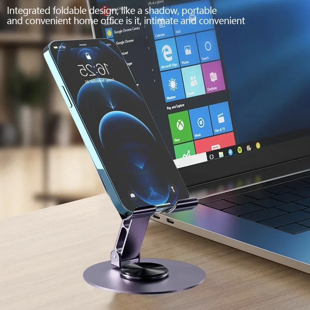 Aluminum 360 Degree Rotation Mobile Phone Holder Universal Adjustable Bracket Folding Double Shaft Design Stable Anti Fall Stand