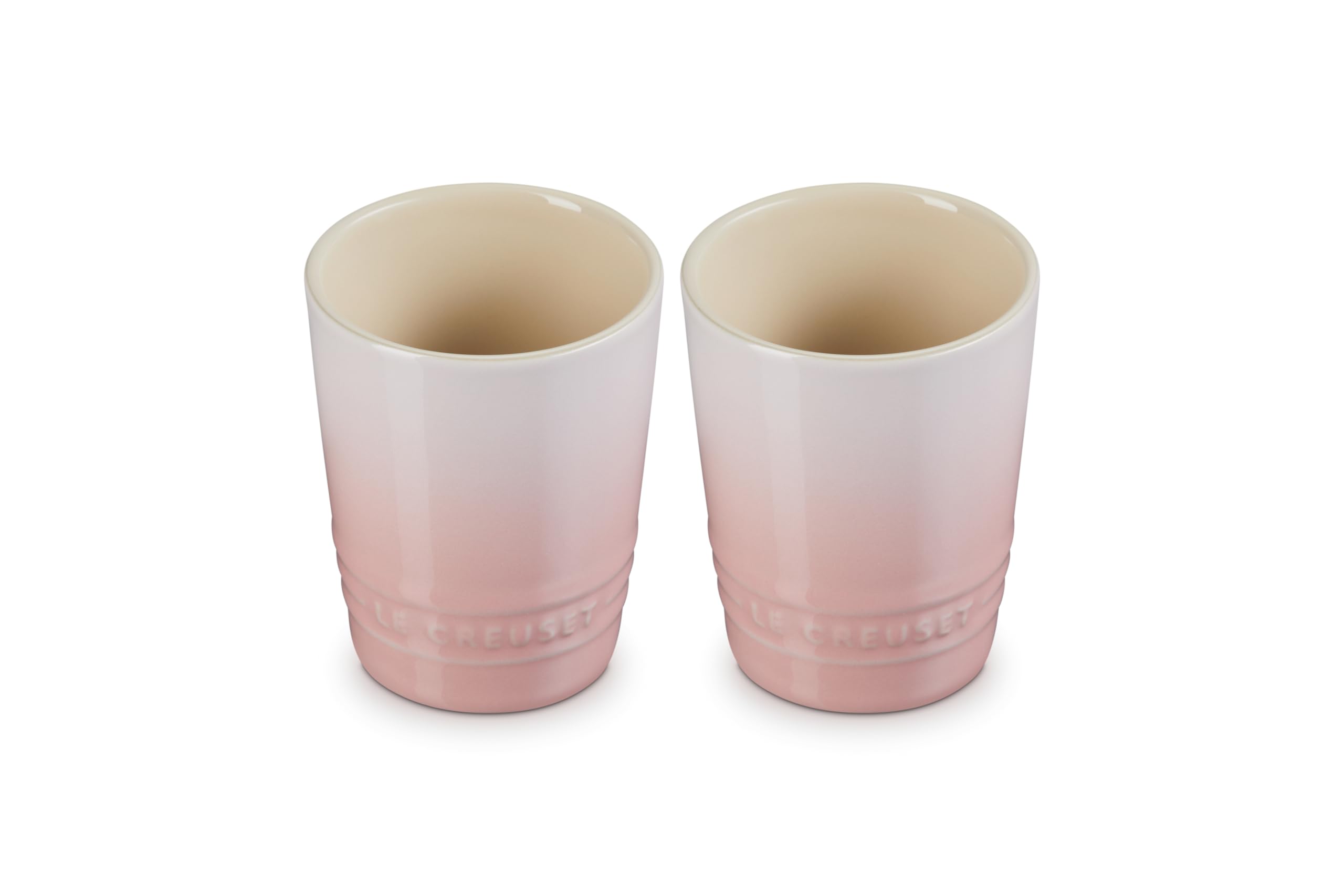 

Le Creuset Pair of Short 210 Wedding Bridal Heat and Cold Dishwasher and Oven Shell Pink Japanese Tumblers, ml, Gift, Anniversary, Gift, Present,