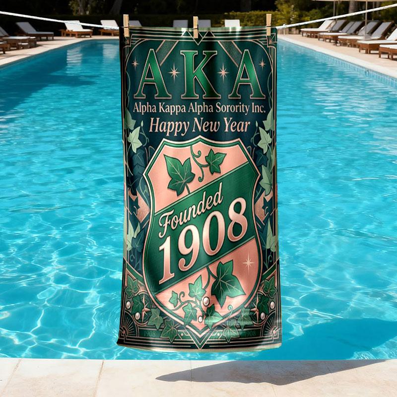 Alpha Kappa Alpha Print Beach Towel Design, Soft, Lightweight. for Home Bathroom, Spa, Pool, Yoga, Surfing, Camping, Gift for Family, Friend