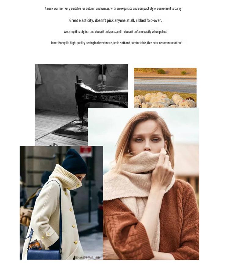 100% Pure Cashmere Women's Hollow Knit Neck Gaiter Scarf - Warm, Cold Protection, Korean Style