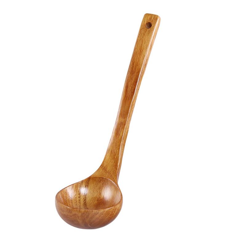 Natural Wood Soup  Spoon Soup Ladle Long Handle For Soup Coffee Salad Desserts Snacks