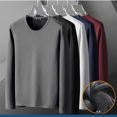 Herren Plus Samt gepolstertes T-Shirt Bottoming Shirt Schlanke einfarbige O-Ausschnitt Langarm-Thermounterwäsche für den Winter