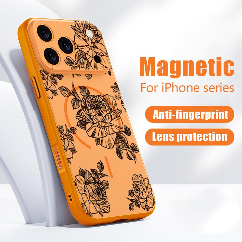 Sketching Rose Flower Pattern Case For iPhone 17 Pro Max Magnetic For Magsafe Hybrid Slim Matte Cover For iPhone 16 15 14 13 Pro Max