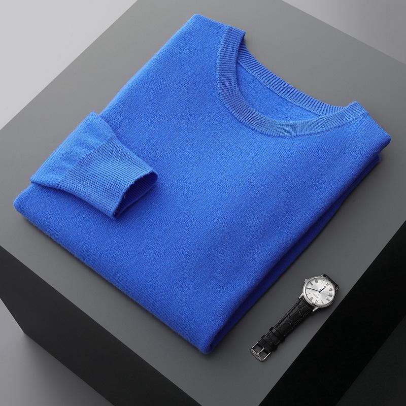 Herren Pullover mit Rundhalsausschnitt aus reiner Kaschmirwolle Herbst und Winter Wollpullover für mittlere und junge Leute Verdickt Vielseitiges Unterhemd Trend