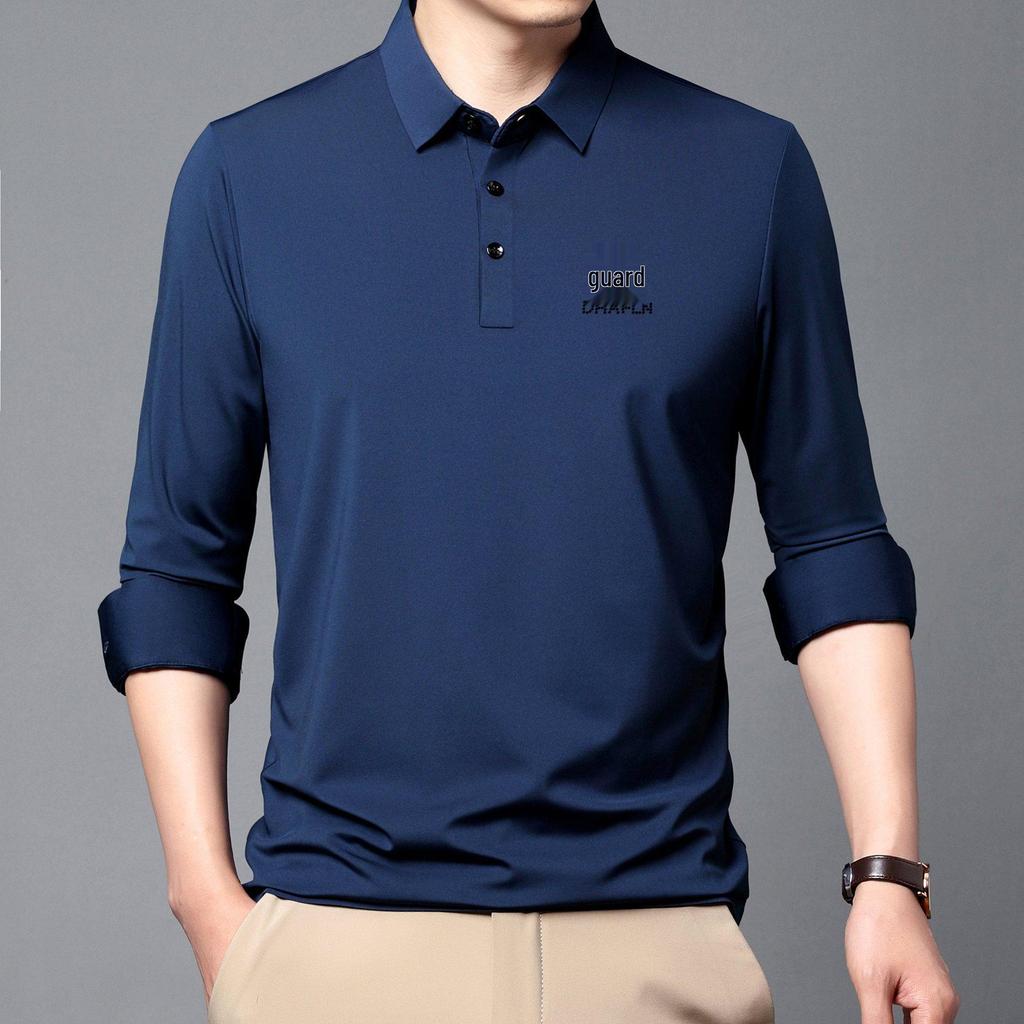 New Autumn Seamless High Elastic Long Sleeve Men's Business Casual Polo Shirt