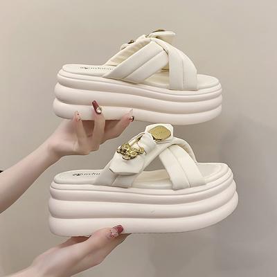 Fashion New Summer Women Slippers Flip-Flops Ladies Beach Bling Shoes Wedge Heels Shoes Woman High Platform Slippers Outside Sandals 8CM