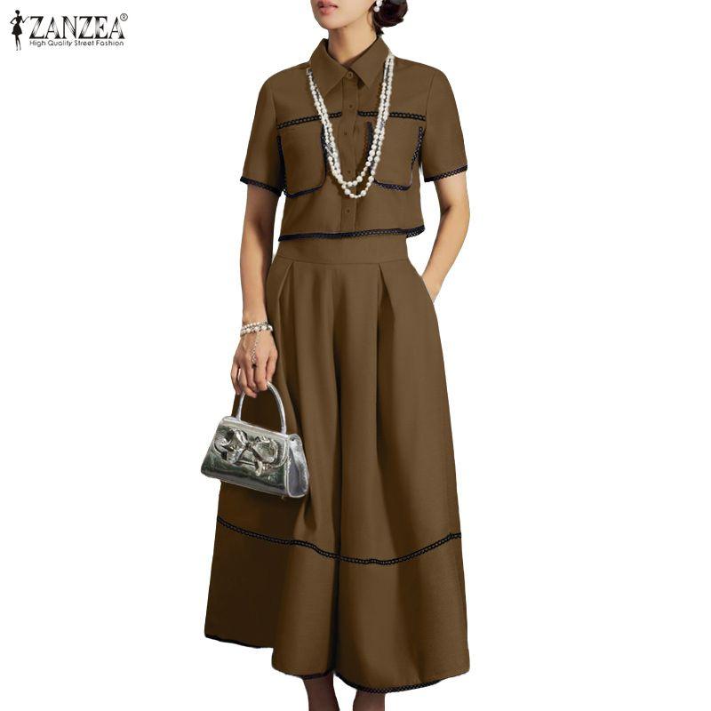 ZANZEA Women Short Sleeve Blouse and Long Skirts Summer Two Piece Suit Sets