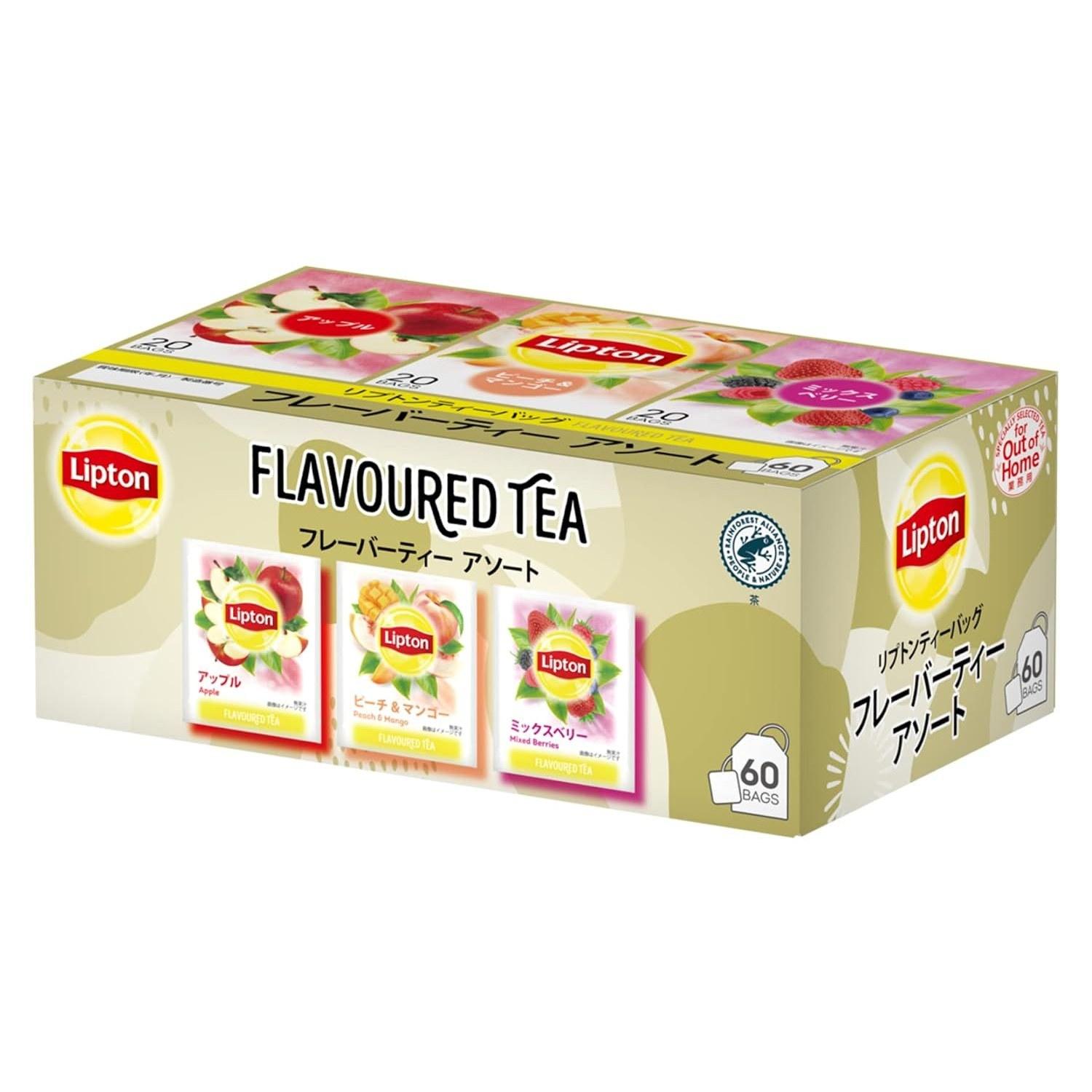 Lipton Flavor Tea Assortment 3 Types Apple Peach Mango Mixed Berry Bags 60 Individually Wrapped Tasting Bulk Purchase Commercial Use