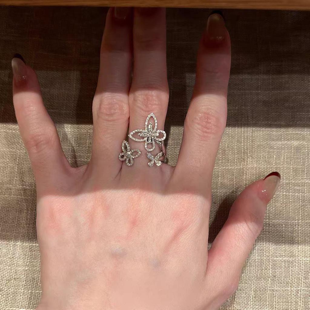 Silver Hollow Butterfly Ring Girls New High-end Open Ring Fashion Niche Design Versatile Index Finger Ring