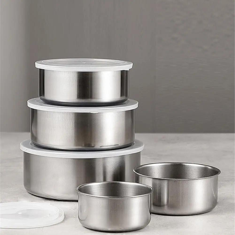5PCS Crisper Box Set 410 Stainless Steel Lunch Box Bento Box Portable Food Container Food Storage With Lid