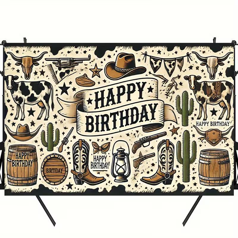 2D Cowboy Birthday Photography Background Cloth Western Wild West Themed Party Backdrop
