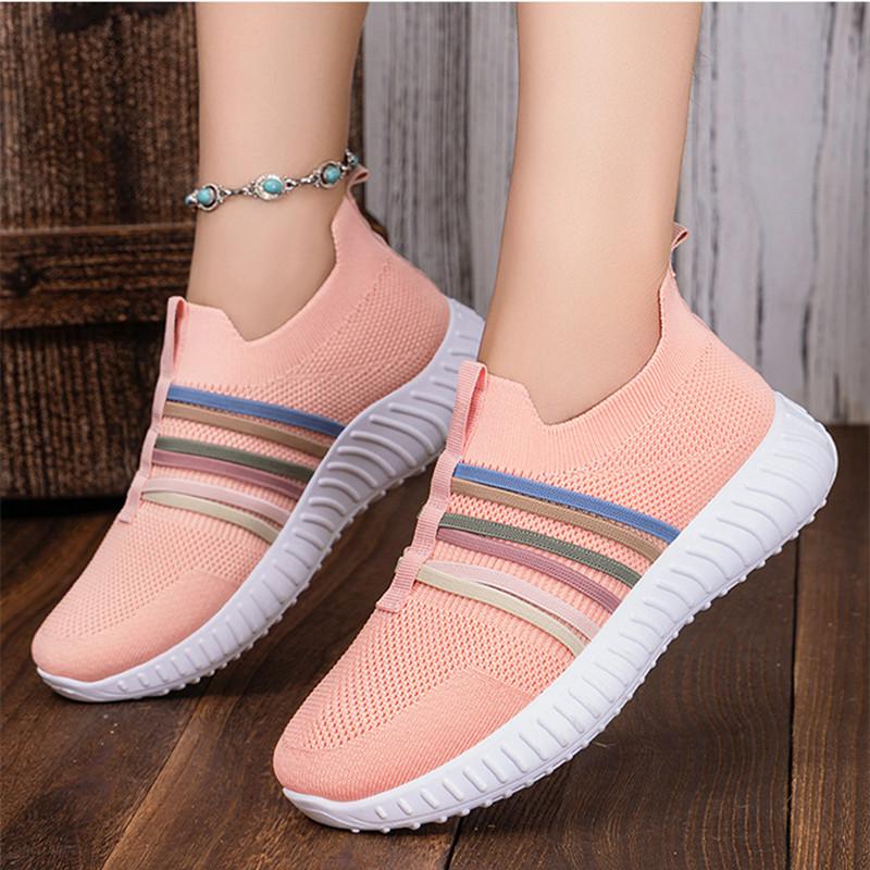New Fashion Women Sneakers Mesh Breathable Sports Shoes Slip on Flat Anti-slip Woman Walking Shoes Casual Sneakers