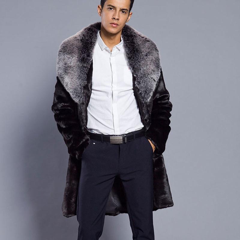 New men's winter faux fur jacket mink hair mink long trench coat thickened thermal fur jacket