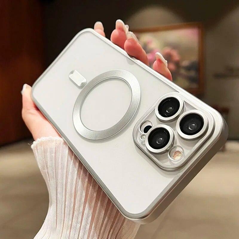Magnetické pouzdro pro Magsafe Wireless Charger Case Matné pokovování Silikonové měkké pouzdro pro iPhone 15 14 Plus 13 12 11 Pro Max Clear Ultra tenký zadní kryt