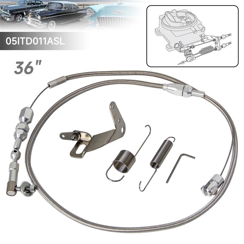 Stainless Steel Universal 24"/36'' Throttle Gas Cable & Spring Set Street Hot Rod Performance For Ford Chevy Silver