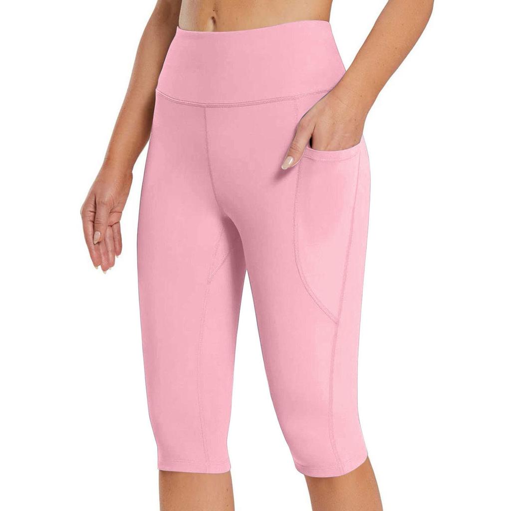 Pantaloncini con tasche da allenamento per motociclisti da yoga a vita alta da donna, leggings atletici