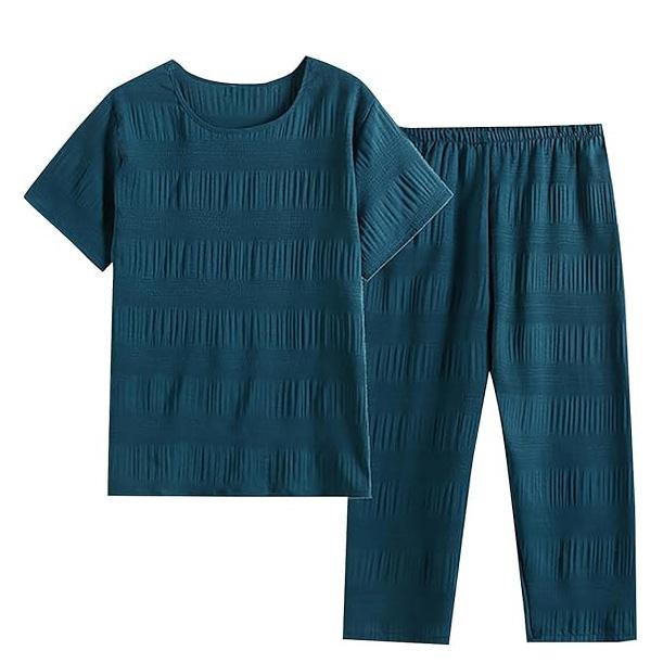 

Женский домашний костюм из 2 предметов, хлопково-льняной комплект для отдыха, цветочный топ с коротким рукавом и брюки палаццо 4XL синий