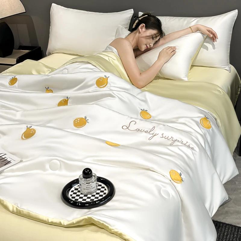 Kühle Sommerdecke - Gewaschene Eis seide, Atmungsaktiv & Schnelltrocknend, Hautfreundlich (Mehrere bunte Muster)