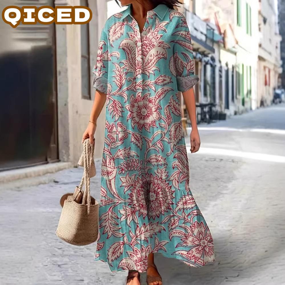 QICED Fashion Autumn Winter Long Sleeve POLO Neck Casual Dresses