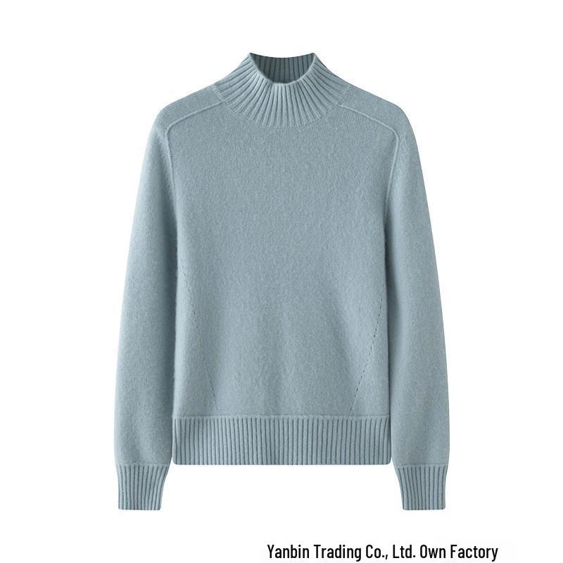 Elegant Women's Cashmere Sweater - Half-High Collar, Saddle Shoulder, Solid Color Knit for Autumn and Winter