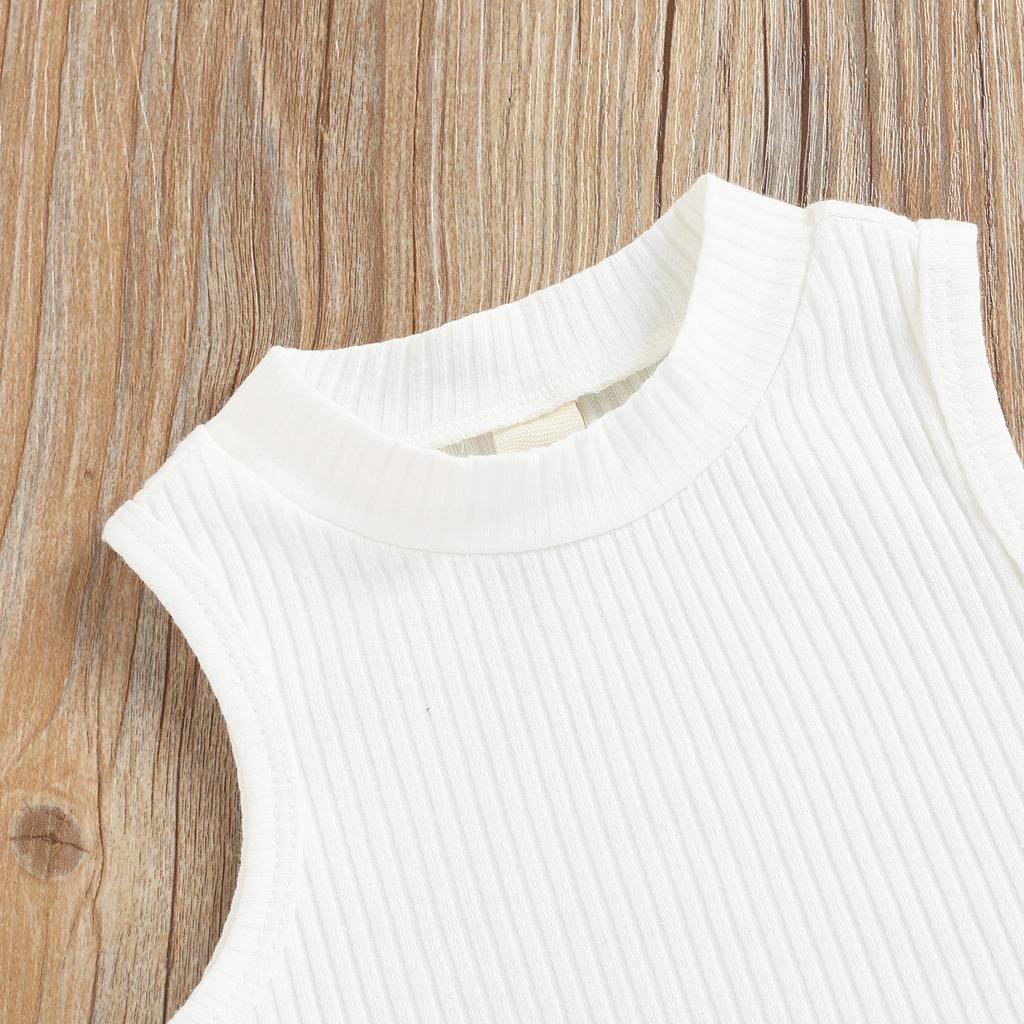 Sada dívčích oděvů pro batolata, jednobarevná žebrovaná tílka bez rukávů + elastická, kontrastní barevná plisovaná sukně v pase