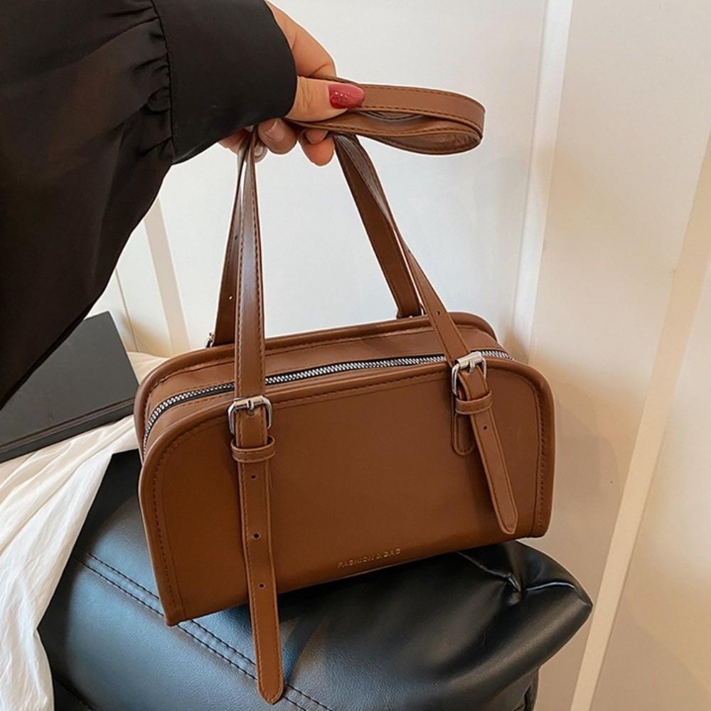 Underarm Boston Bag Korean Style PU Leather Handbag Trendy Single Shoulder Bag Girls