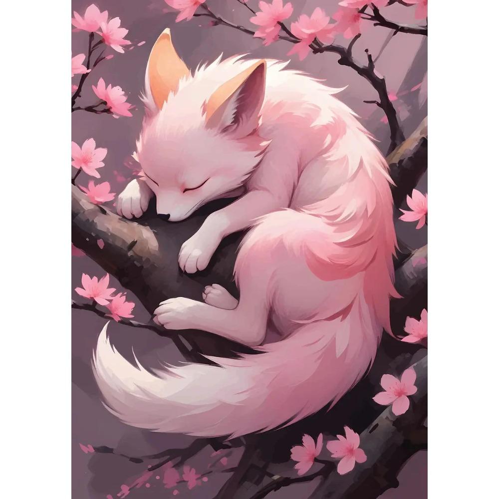 Fantasy Mystical Sakura Nine Tailed Fox Posters Japanese Cute Anime Gentle Prints Canvas Painting Wall Pictures Home Room Decor