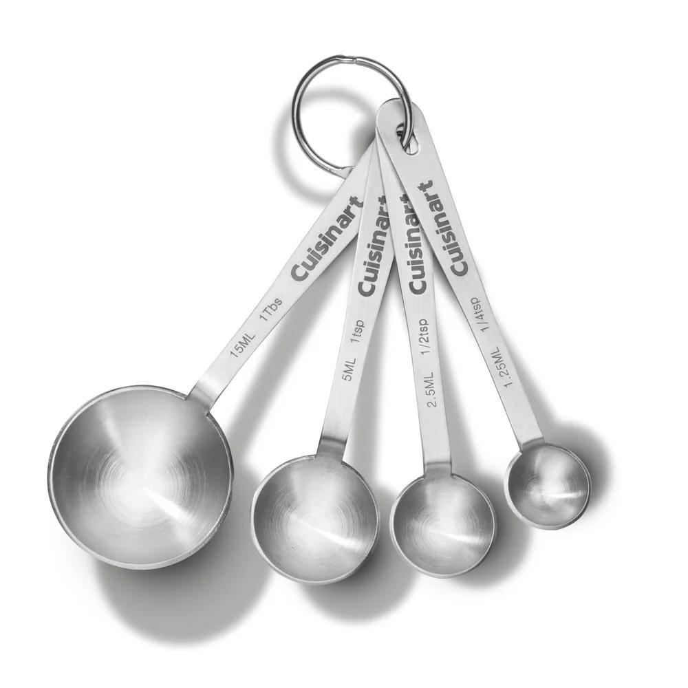 Stainless Steel Measuring Spoons Set of 4 Kitchen Essentials Dishwasher Safe Storage Ring Teaspoon Tablespoon Accurate Cooking