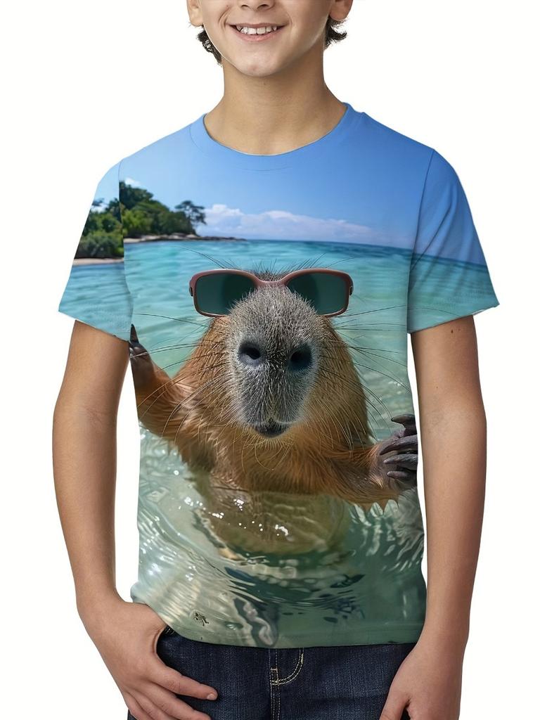 Summer Cute Capybara Boys T-Shirts Short Sleeve Children Top O-Neck Cartoon Graphic T Shirts 3D Print Kids T Shirt Girls Clothes