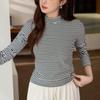 Navava Women S STripe Half Polo Long Sleeve T ShirT nT3001