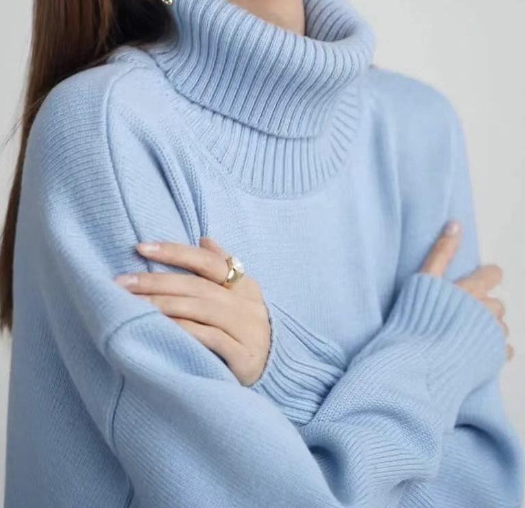 Damen Herbst und Winter Einfarbig Bequemer Rollkragenpullover Frühling Einfarbig Locker Gestrickter Pullover